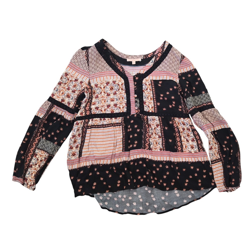 Gibson Latimer Bohemian Floral Patchwork Blouse Long Sleeve Womens Size‎ M